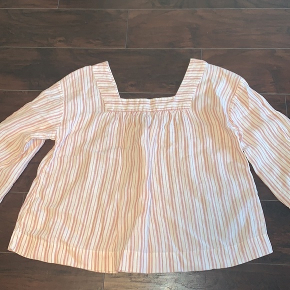 100% Linen Rachel Zoe Rose and Cream Striped Blouse, sz Large. - Picture 1 of 11